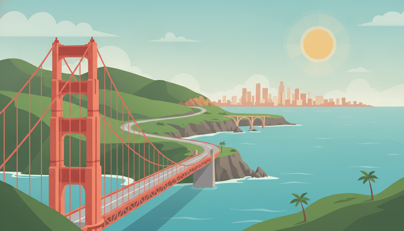 Illustration of Pacific Coast Highway: San Francisco to LA